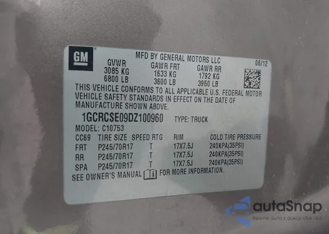 2013 Chevrolet Silverado 1500 Lt from USA, damaged, VIN 1GCRCSE09DZ100960